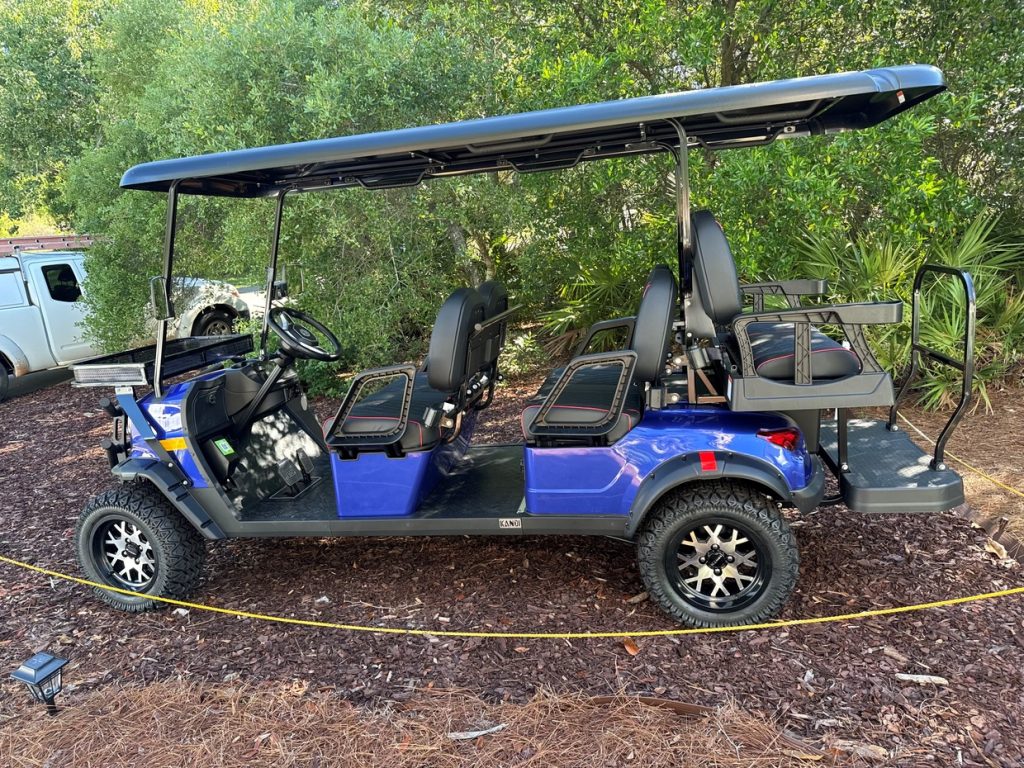 Pet-Friendly Panama City Beach Guide for Barefoot Paradise Guests Golf cart parked outside Barefoot Paradise vacation rental in Panama City Beach