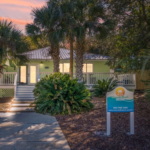 Home Alt text: Exterior of Barefoot Paradise, a dog-friendly Panama City Beach vacation rental near the beach